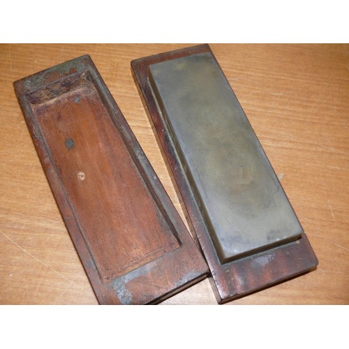 131 - GOOD MIXED LOT INC VINTAGE - EBONY BRUSH WITH SILVER MONOGRAM, SHARPENING STONE IN BOX, PAST TIMES E... 