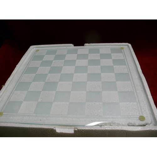 67 - GLASS CHESS SET WITH GLASS BOARD - ALL BOXED