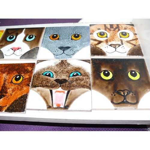 101 - 8 X CERAMIC CAT TILES HAND DECORATED AND GLAZED