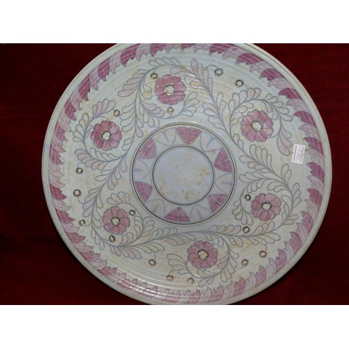 140 - A CHARLOTTE RHEAD PLATTER BY CROWN DUCAL WITH TUBE LINED DESIGN (CHIPS TO UNDERSIDE OF RIM) AND A DE... 