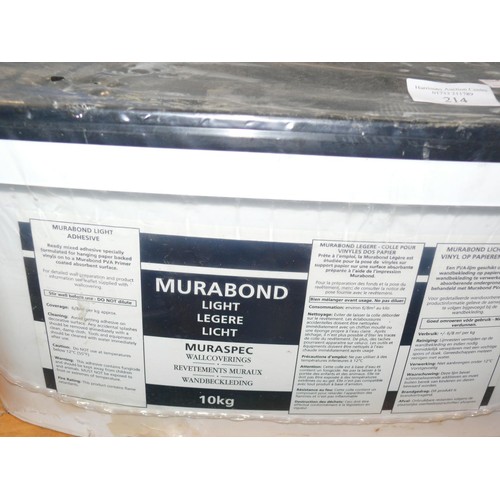 214 - NEW 10KG TUB OF MURABOND LIGHT - READY MIXED WALLPAPER PASTE