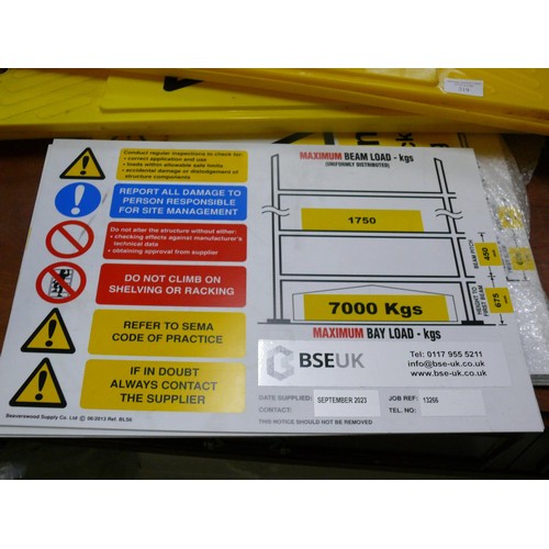 219 - 2 X WET FLOOR WARNING MARKS TOGETHER WITH MANY FIRE EXIT, CAUTION SIGNS ETC