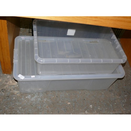 220 - LARGE PLASTIC CRATE WITH LID AND ANOTHER WITHOUT