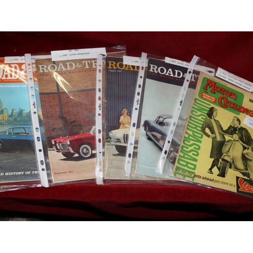 189 - 5 VINTAGE CAR AND MOTORCYCLING MAGAZINES INCLUDING ROAD & TRACK (3X 1957, 1 X 1966) AND MOTOR CYCLIN... 