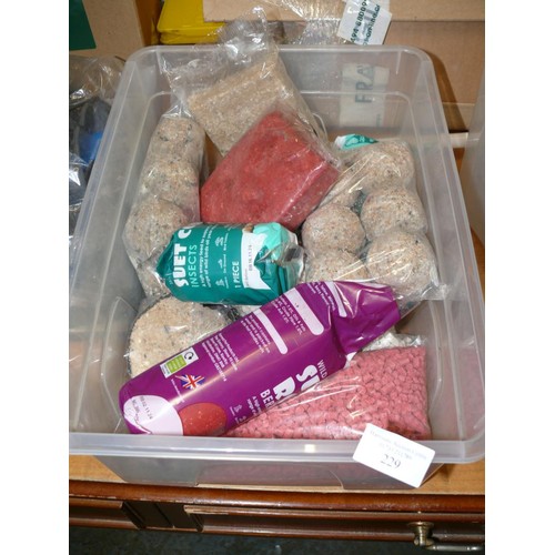 229 - BOX OF WILD BIRD FOOD - COBS, BALLS, SUET ROLL (BERRY) ETC