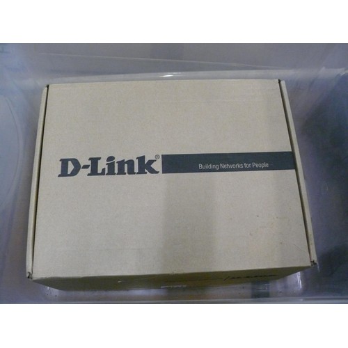 228 - BRAND NEW D-LINK  NETWORK CONNECTION DEVICE (BOXED) TOGETHER WITH CABLE CONNECTIONS, BARCODE SCANNER... 