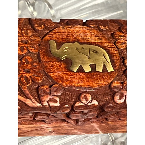 266 - 3 GRADUATING CARVED WOODEN BOXES WITH BRASS ELEPHANT DESIGN