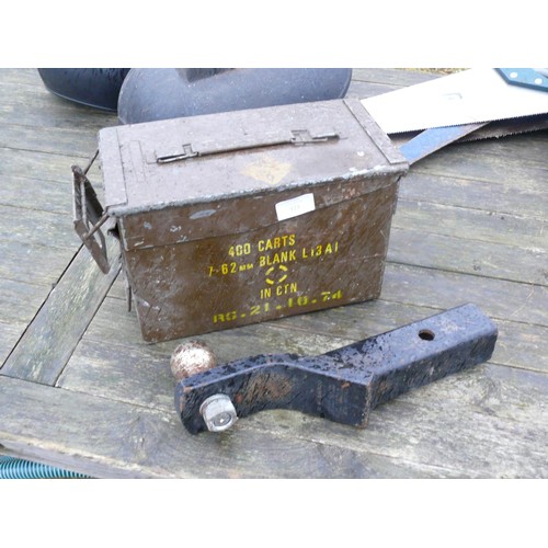 323 - SMALL ARMY AMMO BOX PLUS A TOWING HITCH