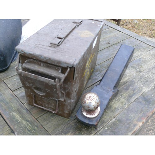 323 - SMALL ARMY AMMO BOX PLUS A TOWING HITCH