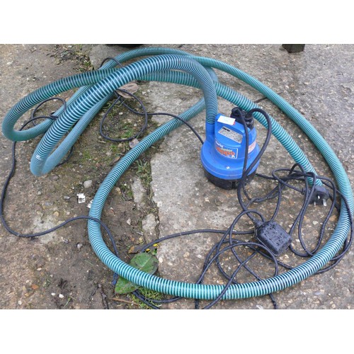 324 - SMALL SUBMERSIVE PUMP WITH FLOAT SWITCH AND DISCHARGE HOSE, IT'S A CLARKE JUNIOR HIPPO