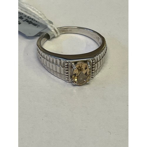 32 - A SOLID SILVER  LARGE CITRINE RING SIZE T NEW WITH TAG