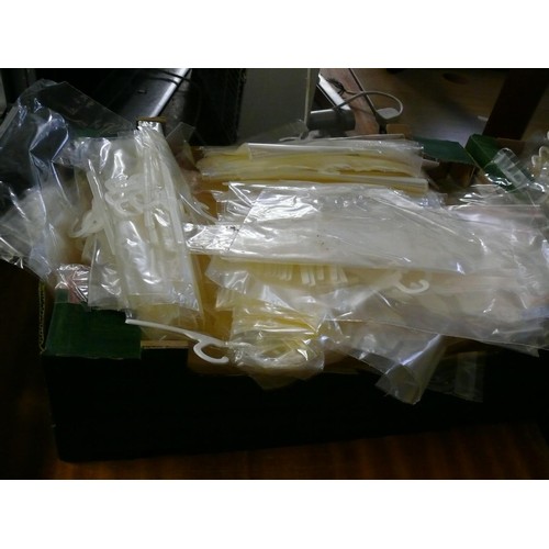 345 - 2 LARGE BOXES OF NEW PACKAGING BAGS WITH HANGERS ATTACHED FOR SHOP DISPLAY