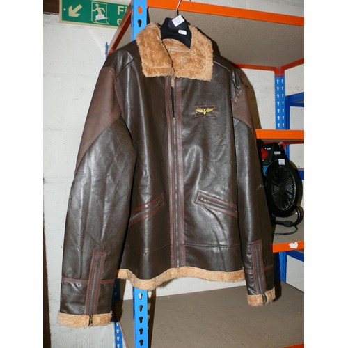 357 - BROWN FAUX LEATHER AND FAUX FUR LINED FLYING JACKET