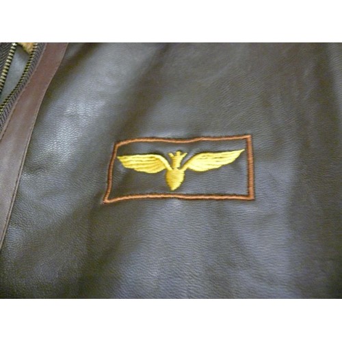 357 - BROWN FAUX LEATHER AND FAUX FUR LINED FLYING JACKET