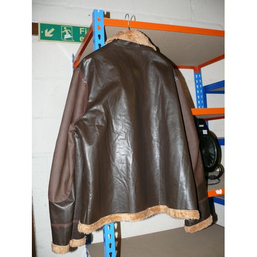 357 - BROWN FAUX LEATHER AND FAUX FUR LINED FLYING JACKET