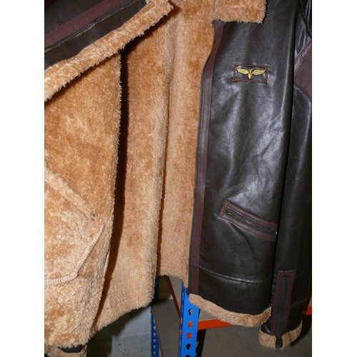 357 - BROWN FAUX LEATHER AND FAUX FUR LINED FLYING JACKET