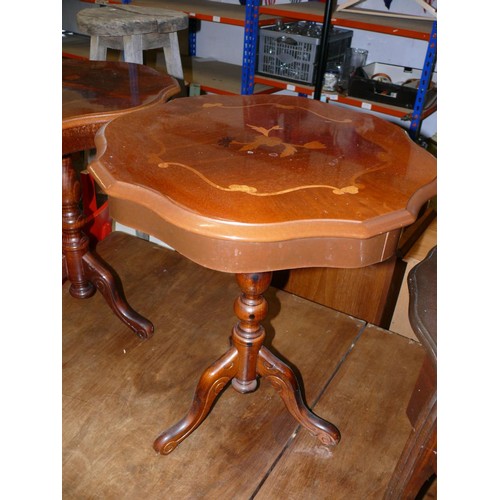 380 - 2 VINTAGE WINE TABLES WITH INLAID TOPS