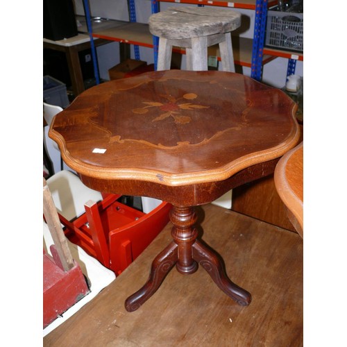 380 - 2 VINTAGE WINE TABLES WITH INLAID TOPS