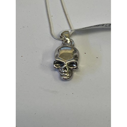 40 - 2 SOLID SILVER ITALIAN NECKLACES WITH A SKULL PENDANT BOTH NEW WITH TAGS