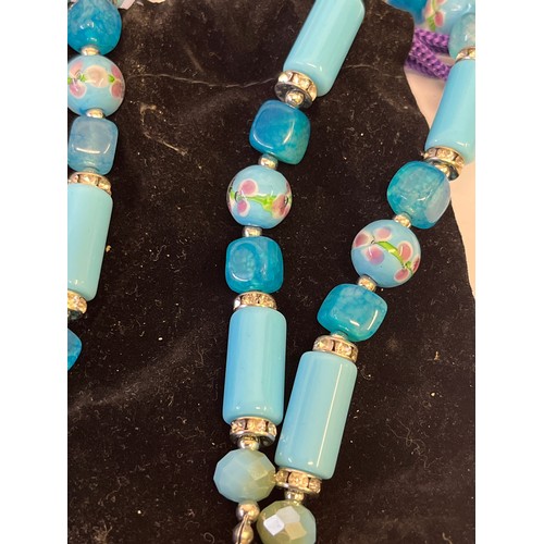 43 - AN ETHNIC STYLE NECKLACE WITH LARIMAR PALM STONE MURANO GLASS BEADS VERY EXPENSIVE WHEN NEW