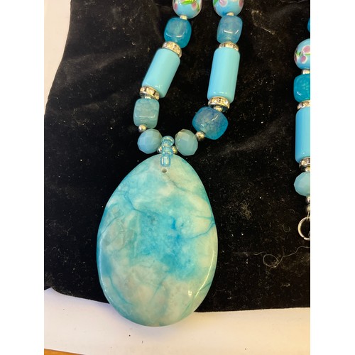 43 - AN ETHNIC STYLE NECKLACE WITH LARIMAR PALM STONE MURANO GLASS BEADS VERY EXPENSIVE WHEN NEW