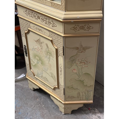 369 - ORIENTAL LACQUERED DISPLAY CABINET WITH BIRD DESIGN