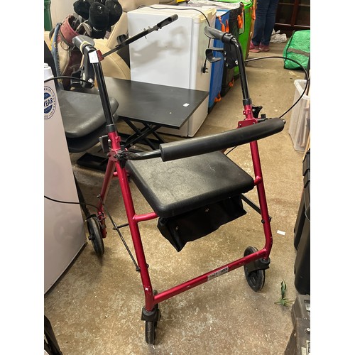 398 - RED FOLDING METAL FRAME MOBILITY WALKER