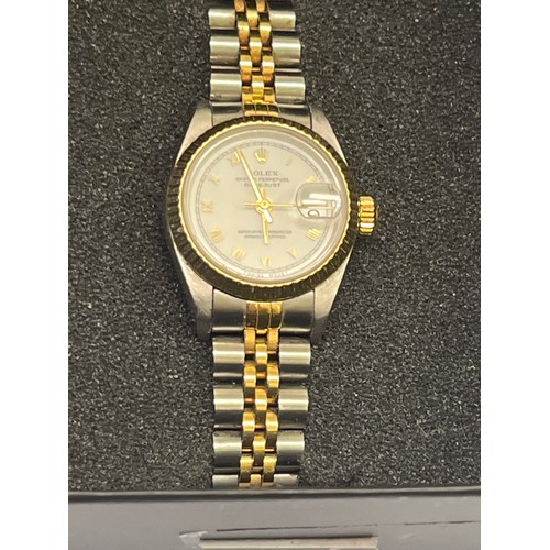 44 - Ladies Rolex oyster perpetual Datejust Watch Stick Dial Smooth Bezel Two Tone AROUND 1990 RECENT CHE... 