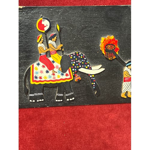 52 - A HAND PAINTED DISPLAY PLAQUE OF AN INDIAN PARADE VERY DETAILED