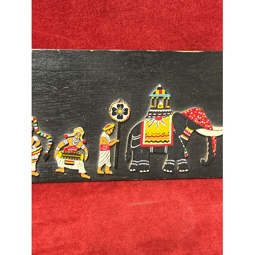 52 - A HAND PAINTED DISPLAY PLAQUE OF AN INDIAN PARADE VERY DETAILED