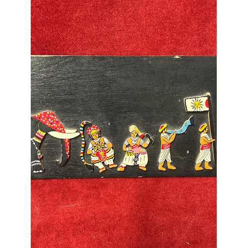 52 - A HAND PAINTED DISPLAY PLAQUE OF AN INDIAN PARADE VERY DETAILED