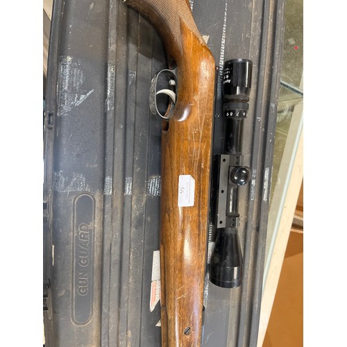 56 - A WEIHRAUCH WEST GERMAN .22 UNDER LEVER AIR RIFLE WITH WATERPROOF APOLLO SCOPE AND A HARD CASE BY GU... 