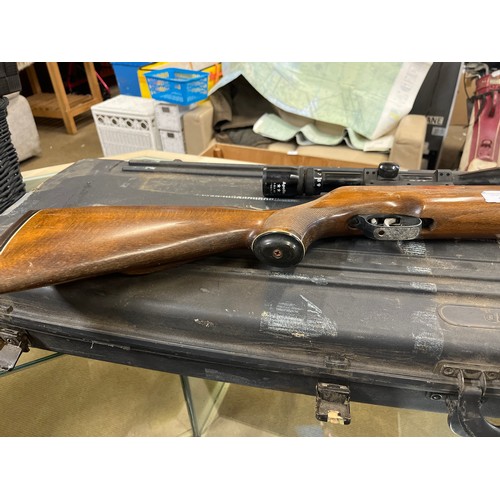 56 - A WEIHRAUCH WEST GERMAN .22 UNDER LEVER AIR RIFLE WITH WATERPROOF APOLLO SCOPE AND A HARD CASE BY GU... 