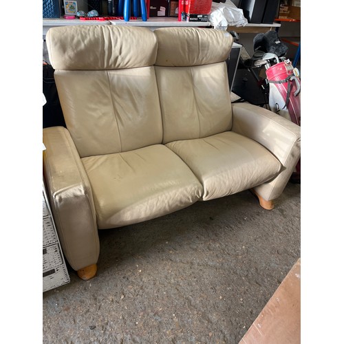 403 - CREAM LEATHER EKORNES RECLINING 2 SEATER SOFA MADE IN NORWAY