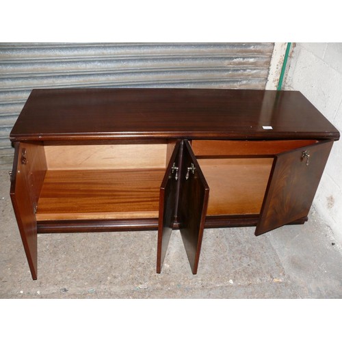 413 - DARK WOOD SIDEBOARD WITH 4 CUPBOARDS AND METAL HANDLES