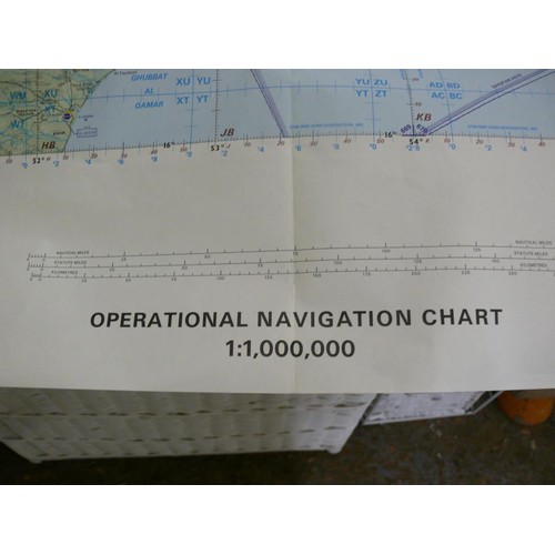 417 - 4 LARGE OPERATIONAL NAVIGATION CHARTS AND A MAP OF THE WORLD