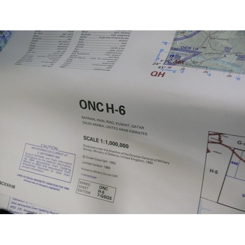 417 - 4 LARGE OPERATIONAL NAVIGATION CHARTS AND A MAP OF THE WORLD