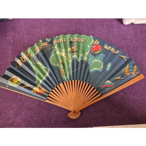 64 - 4 X VINTAGE FANS OF WHICH 2 ARE ORIENTAL WITH HANDPAINTED DESIGN, ONE B.O.A.C AND ONE SPANISH FLAMEN... 