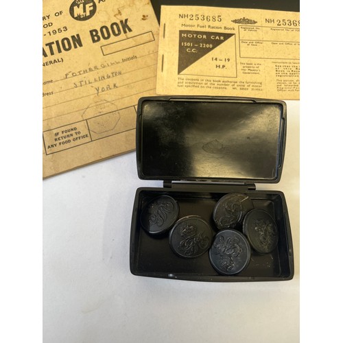 19 - A SET OF 5 GENERAL POST OFFICE BLACK UNIFORM BUTTONS 1903,   POST WWII RATION BOOK AND FUEL RATION B... 