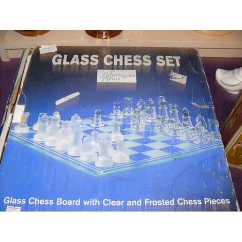 67 - GLASS CHESS SET WITH GLASS BOARD - ALL BOXED