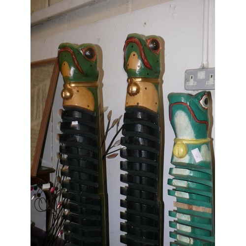 138 - 3 TALL FROG CARVED AND PAINTED WOOD CD STANDS