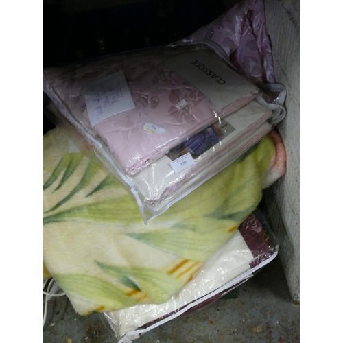 156 - BOX OF BEDDING AND FABRIC