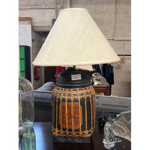 267 - LARGE CERAMIC RICE BASKET TABLE LAMP WITH BAMBOO WEAVING