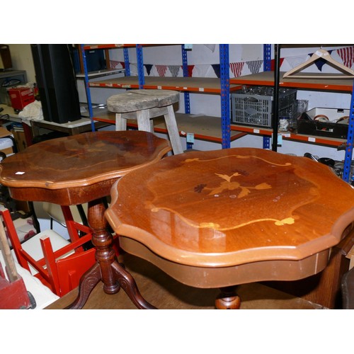 380 - 2 VINTAGE WINE TABLES WITH INLAID TOPS