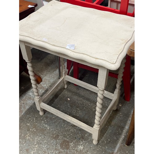 383 - WHITE PAINTED SIDE TABLE WITH BARLEY TWIST LEGS