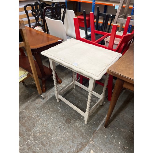 383 - WHITE PAINTED SIDE TABLE WITH BARLEY TWIST LEGS