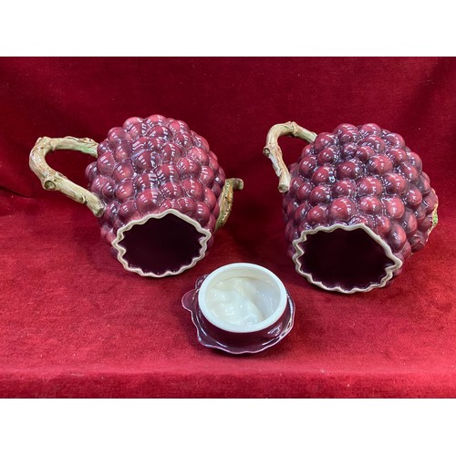 134 - Majolica art pottery 'Bunch of Grapes' teapot and jug - Neuwirth Portugal.