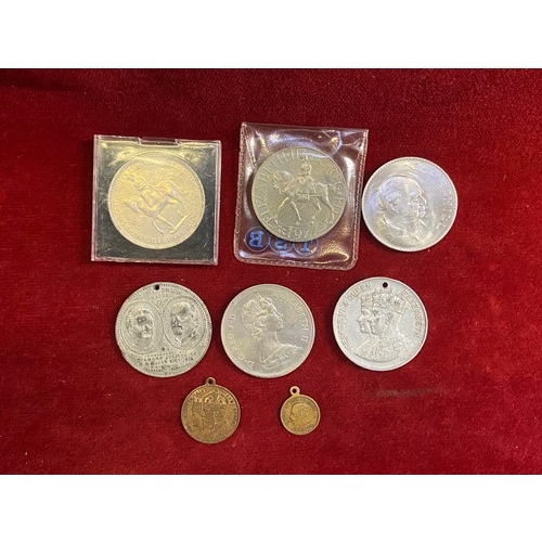 110 - Collection of commemorative coins and medallions, including Queen Vic diamond jubilee, George VI cor... 