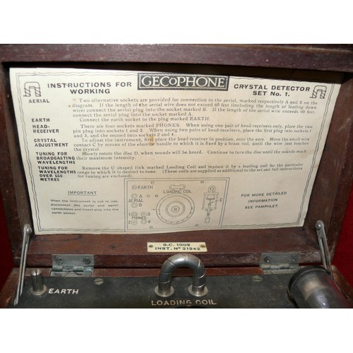 146 - Crystal radio - 1920's Gecophone crystal detector set No.1. with instructions.