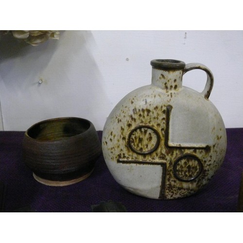 97 - SELECTION OF STUDIO POTTERY INCLUDING GOBLET, LAMP, VASE ETC